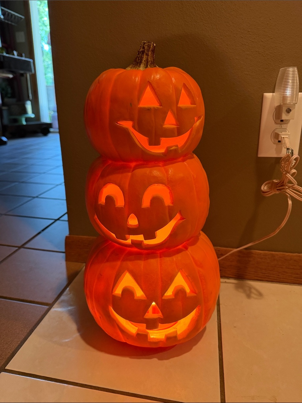3 Pumpkin Tower Gemmy Jack-o-Lantern Stack Light Up Lamp Halloween Decor Works